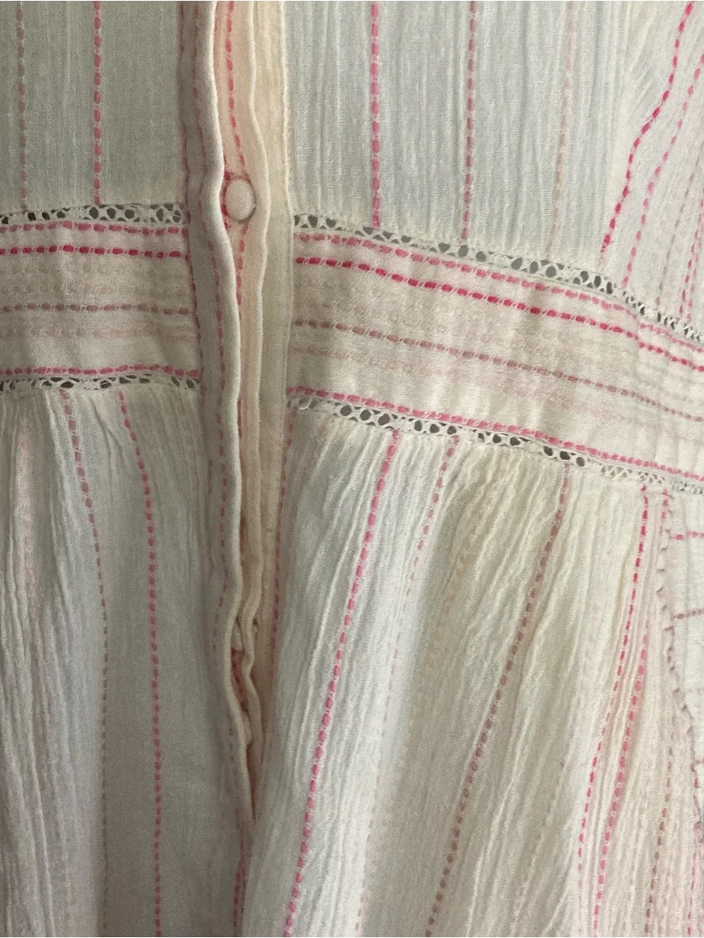 LoveShackFancy Cream & Pink Embroidered Striped Ruffle One Piece Romper NWT Sz 4